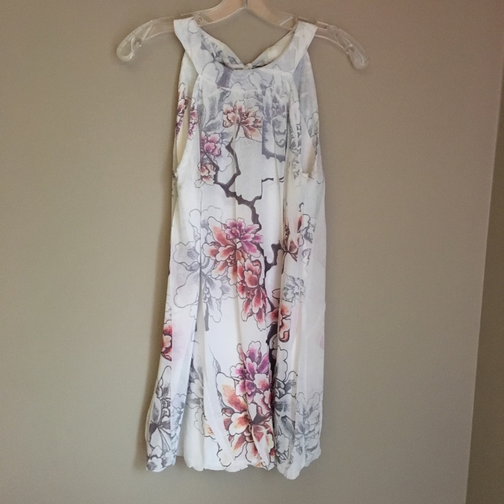 Cream dress w/ Pink & Taupe floral print Medium
